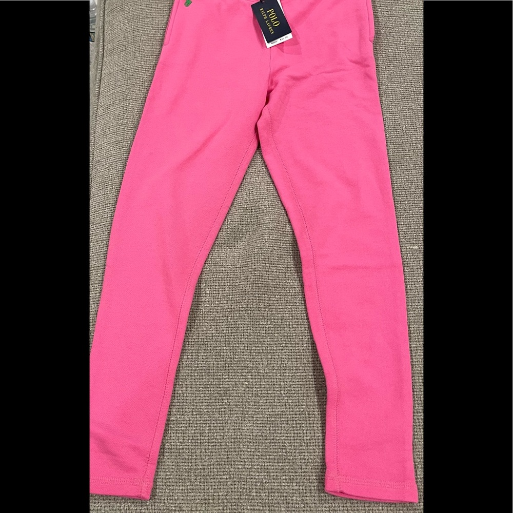 New girls Polo joggers pink with green polo horse